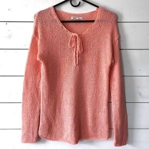 Old Navy Pink Lace Up V-Neck Pullover Sweater